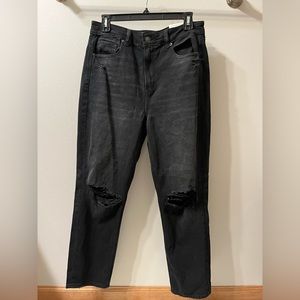 American Eagle high rise faded black mom jeans with comfort stretch wasteland.